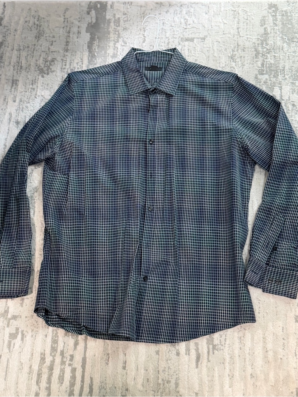 New Alfani Black and Blue Micro-Check Dress Shirt